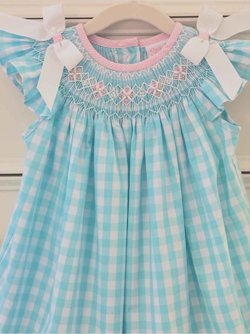 NWOT Stitchy Fish Traditional Teal Smocked Bishop Dress Size 18 Months - Picture 2 of 3